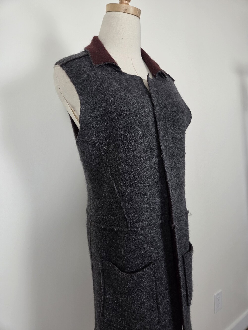 Anthropologie Moth Long Wool Vest Size XS Grey Soft Stretchy (c1) - Picture 6 of 14